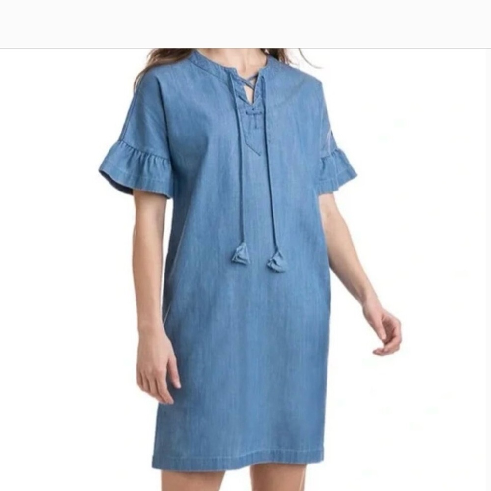 Vineyard Vines Tie Front Chambray Shirtdress Dress Sz 10 New